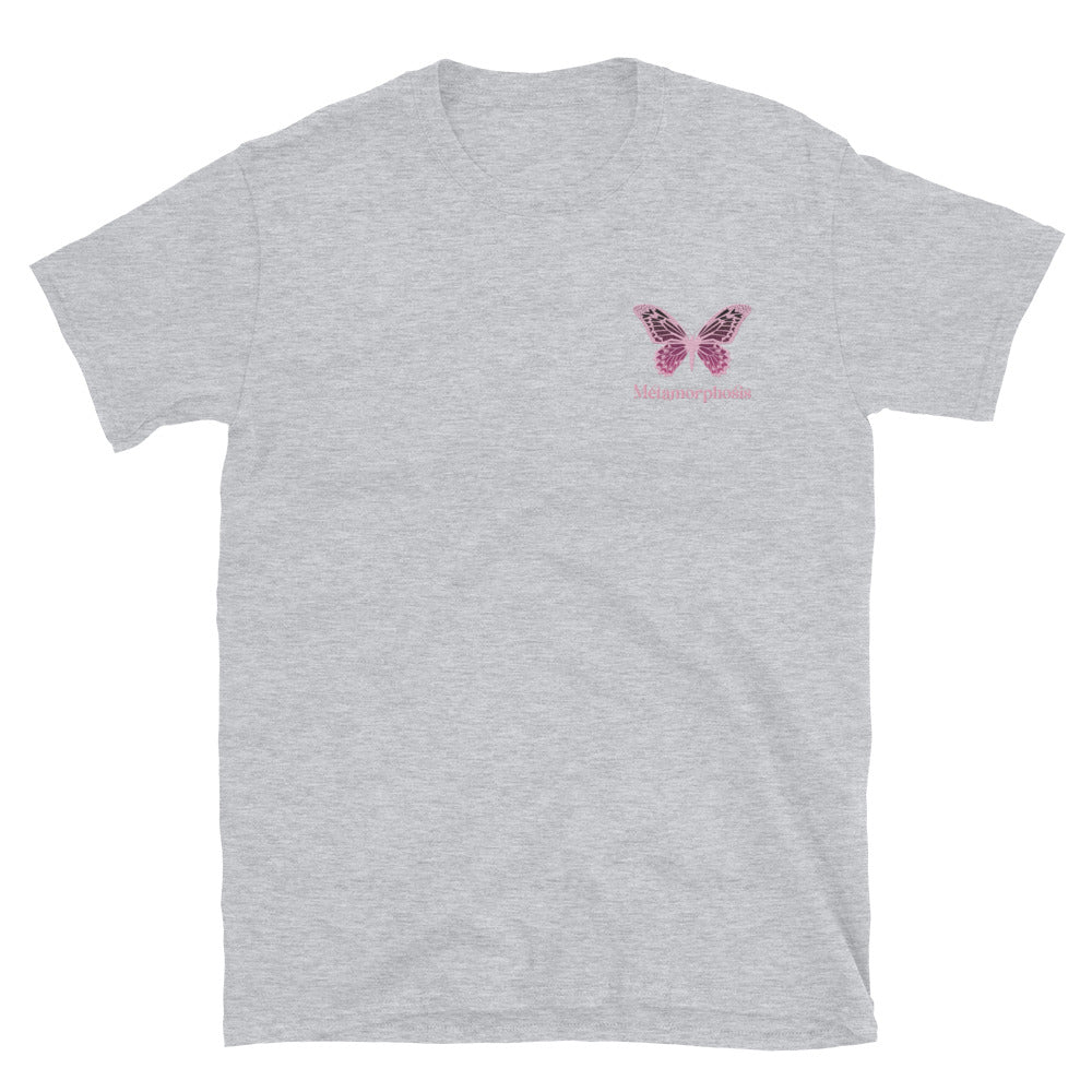 Metamorphosis Pink Butterfly Embroidered TShirt - Sport Grey Color - https://ascensionemporium.net